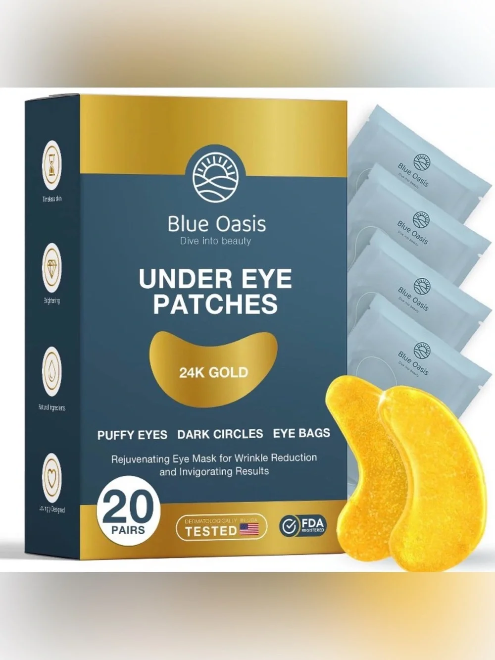 Blue Oasis 24K Gold Under Eye Patches - Gold/Blue